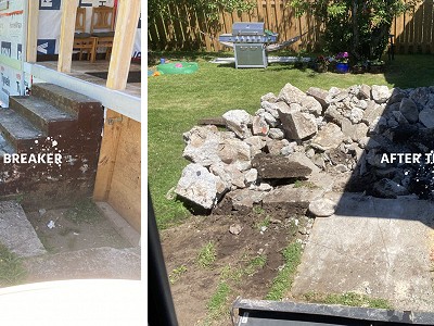 Before/after of concrete stair demolition